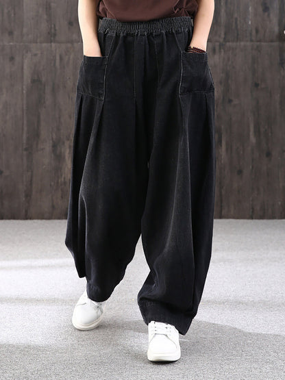 Loszittende broek voor dames in straatstijl met zakken, elastische taille, ideaal voor een modieuze stedelijke uitstraling