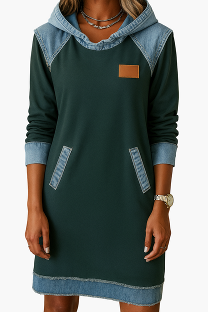 Robe décontractée style sweat à capuche avec détails en denim pour femme