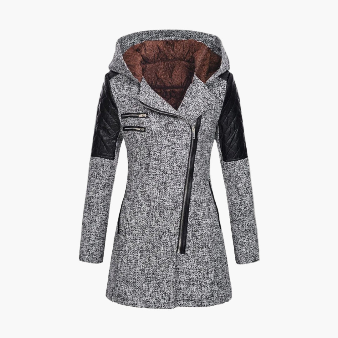 Manteau femme style tweed capuche, élégant et moderne pour l’hiver