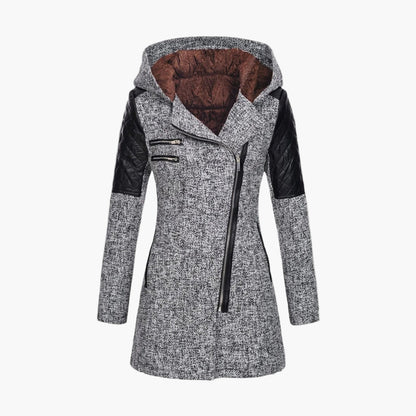 Manteau femme style tweed capuche, élégant et moderne pour l’hiver