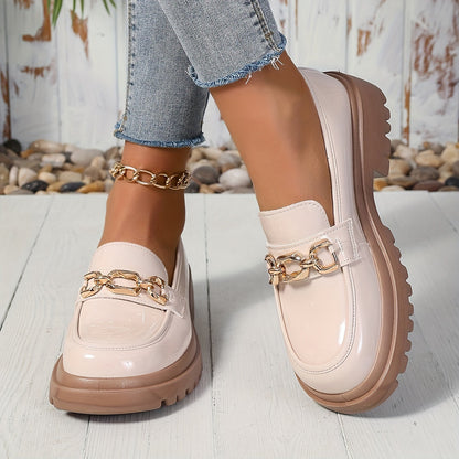 Mocassins élégants pour femme à chaîne dorée style preppy – Slip-on confort urbain