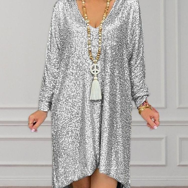 Robe Femme Élégante à Sequins Style Décontracté Chic pour Occasions et Soirées