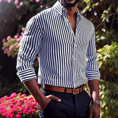 Chemise homme élégante à rayures verticales coupe décontractée style urbain