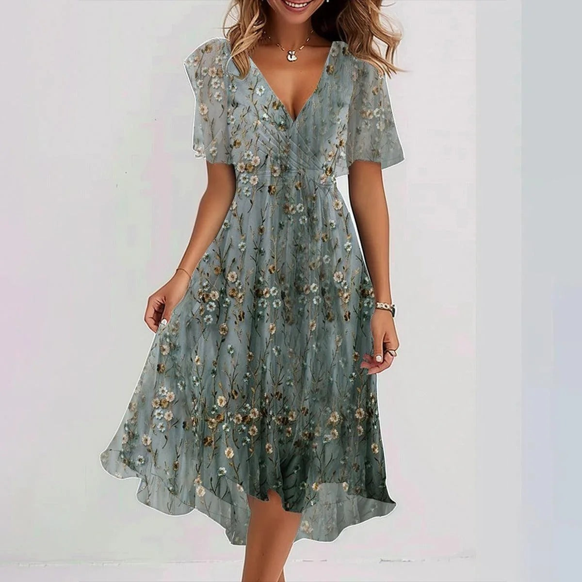Juliet – Robe Élégante en Chiffon à Manches Courtes