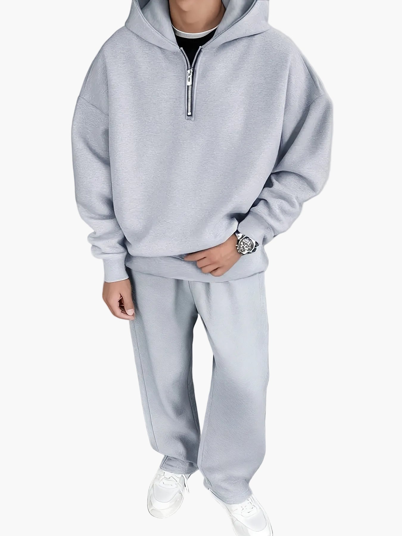 Ensemble décontracté pour homme avec sweat à capuche zippé et pantalon – Style urbain tendance pour automne/hiver