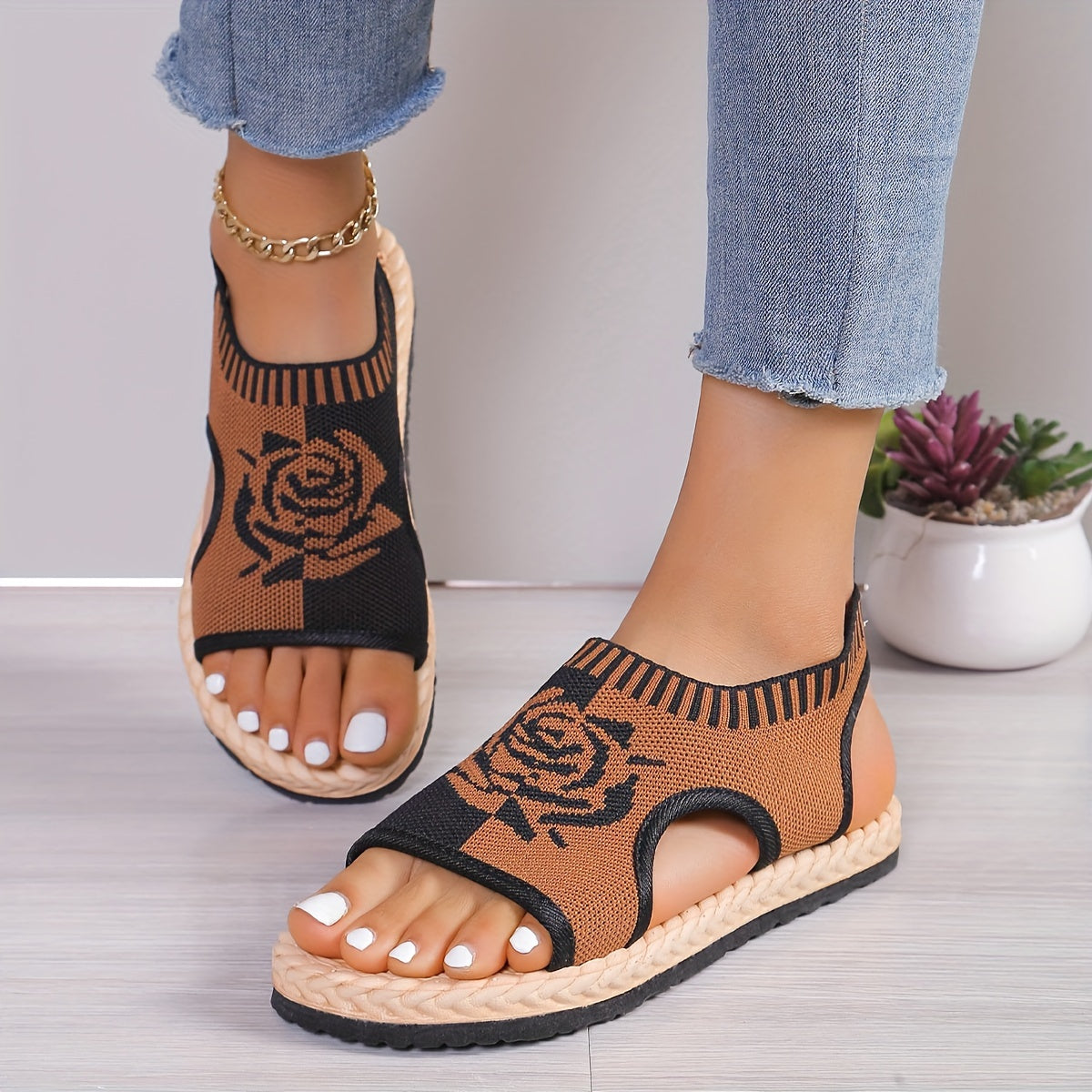 Dames casual sandalen met bloemenpatroon voor de zomer, bohemien chique stijl, dagelijks comfort