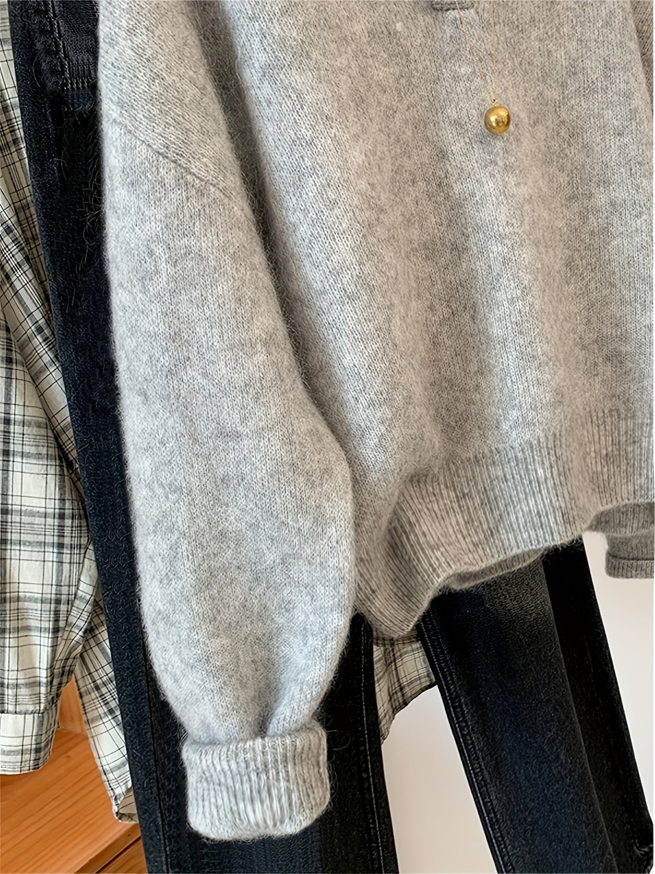 Pull vintage à col V style décontracté pour femme - idéal automne hiver