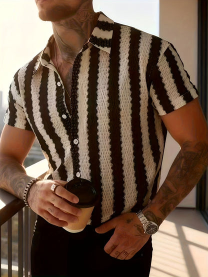 Chemise Resort Homme à Manches Courtes Style Moderne – Rayures Verticales, Look Urbain Décontracté