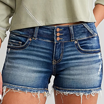 Short vaquero casual mujer talle alto estilo deshilachado para verano