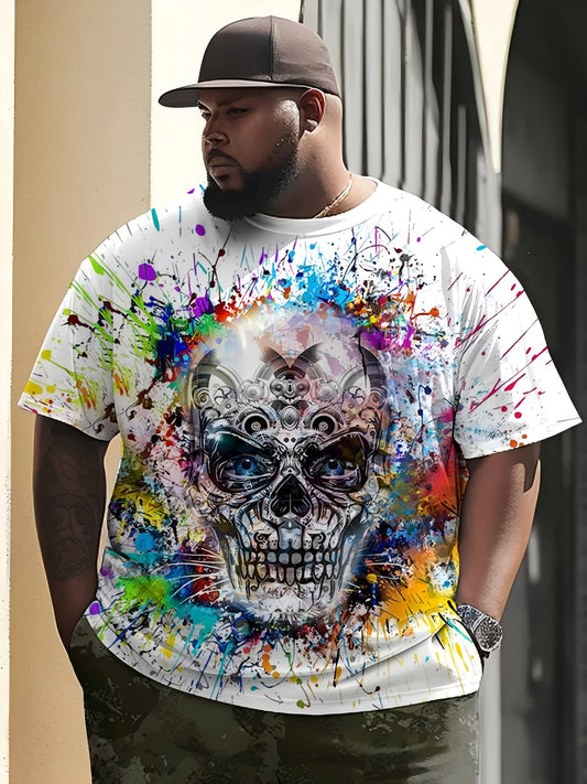 T-shirt uomo taglia grande stile urbano con motivo teschio artistico