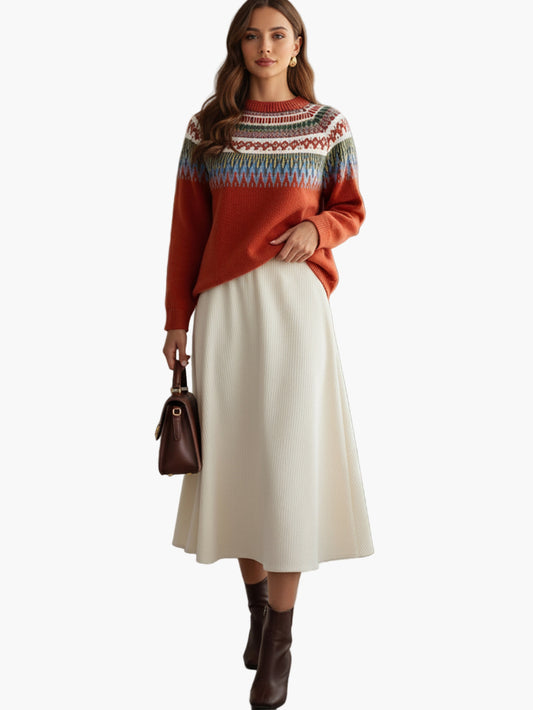 Pull Femme Style Nordic Chic Manches Longues Motif Géométrique pour Automne et Printemps