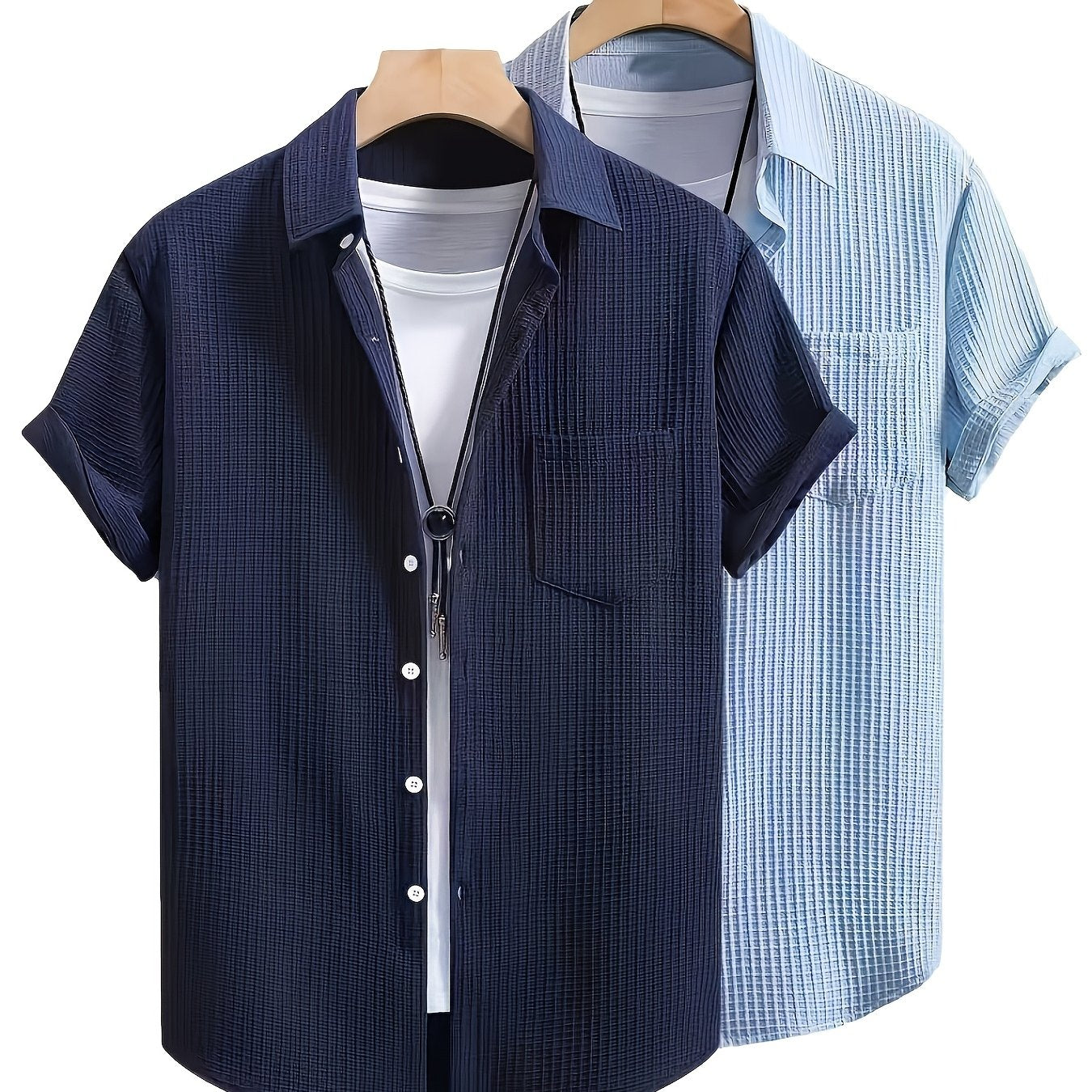 Chemise de style resort homme à manches courtes et texture gaufrée – Élégance estivale décontractée