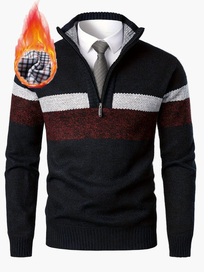 Pull à col montant zippé pour homme style casual business chaud automne hiver
