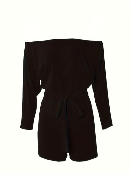 Avslappnad kort jumpsuit för kvinnor i Bardot-stil med långa ärmar för sommaren