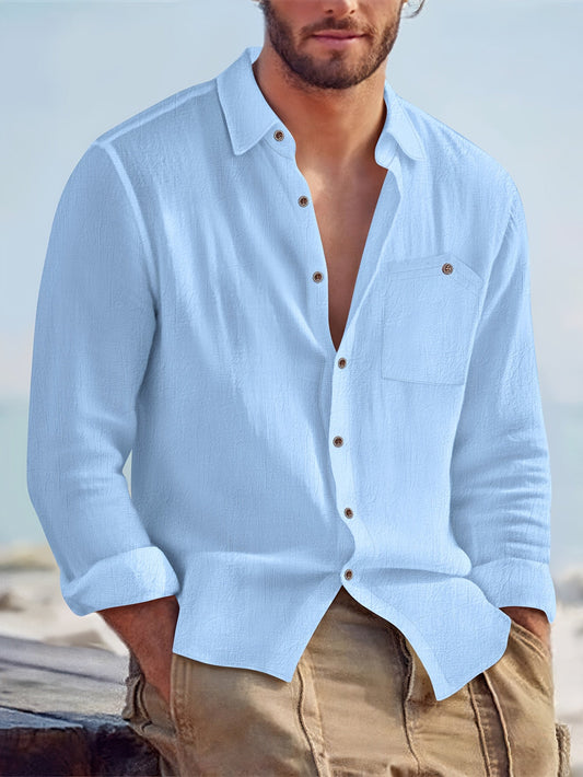 Men's casual long-sleeve seaside style shirt