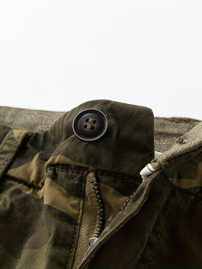 Kort cargo camouflage-stil militærbukser til mænd – Ideel til udendørs, fritid og ferie