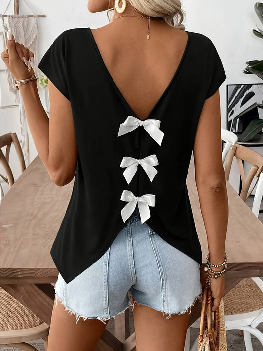 Top femme dos nu avec nœuds décoratifs style décontracté pour l'été