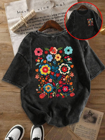 Camiseta Mujer Estilo Casual Motivo Floral Bordado - Moda Verano con Tendencia Bohemia