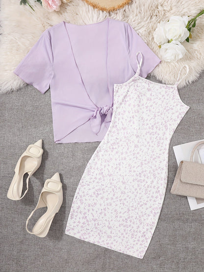 Elegante bloemenjurk met gestrikte bolero voor dames, chique lente- en zomeroutfit