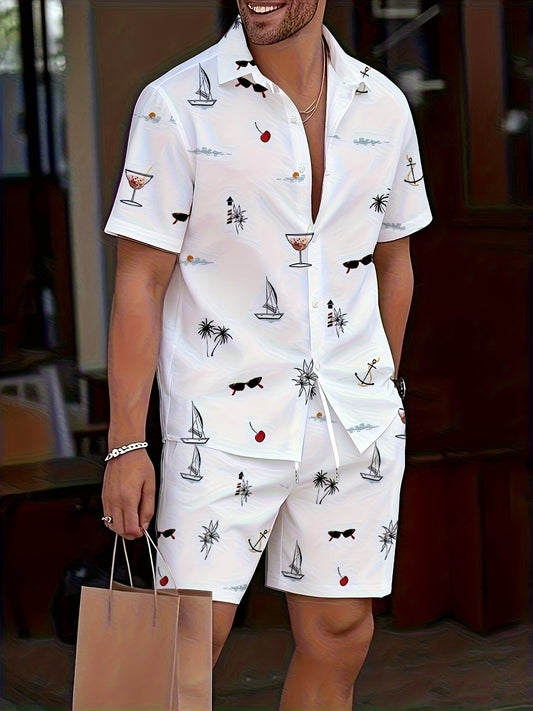 Men's casual vacation print set – short-sleeve shirt and shorts, summer style