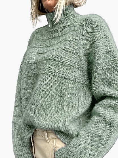 Pull Col Montant Femme Style Élégant Tricoté Motif Rayé pour l'Hiver