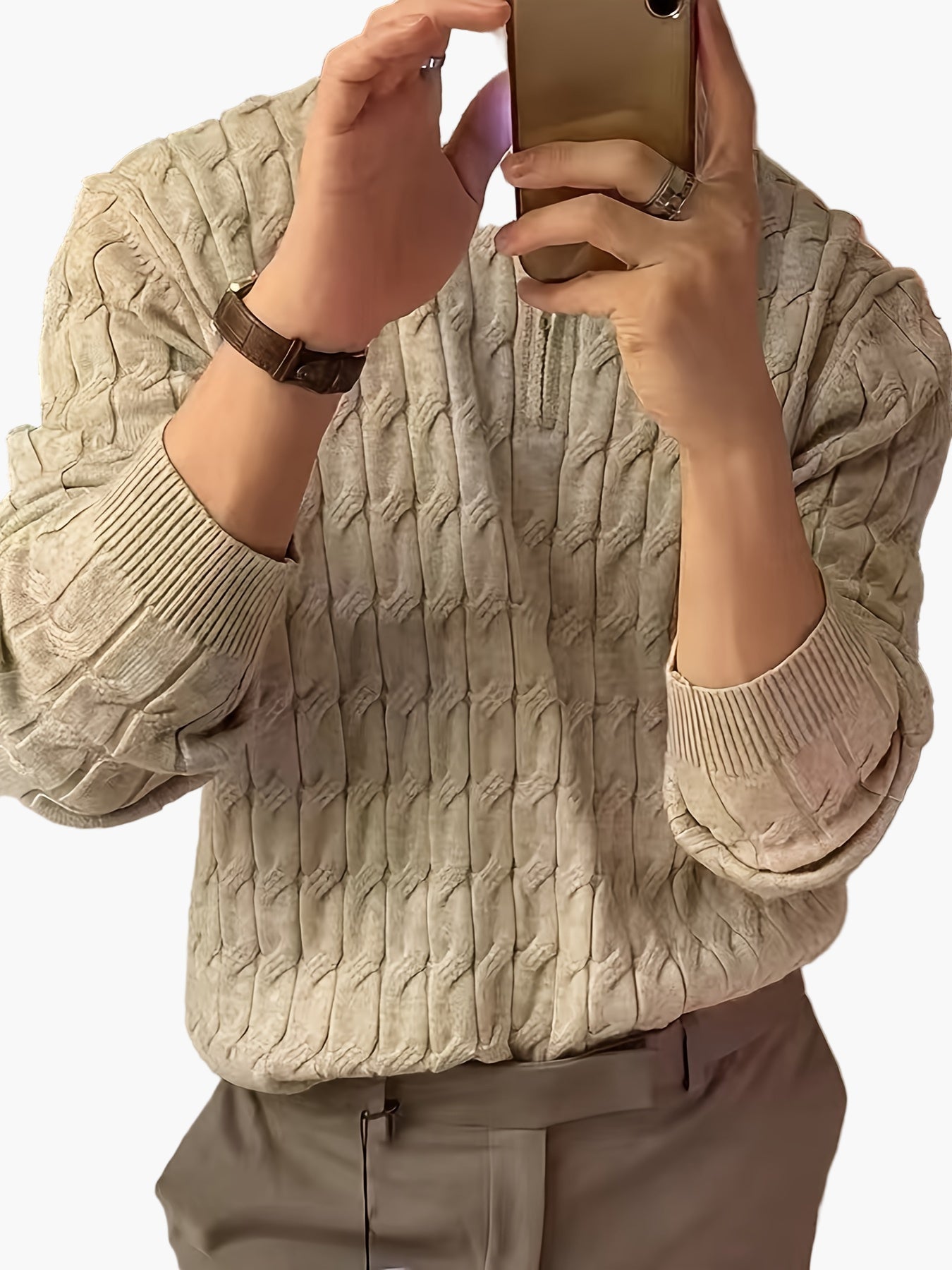 Pull homme demi-zip style décontracté à motif torsadé pour automne-hiver