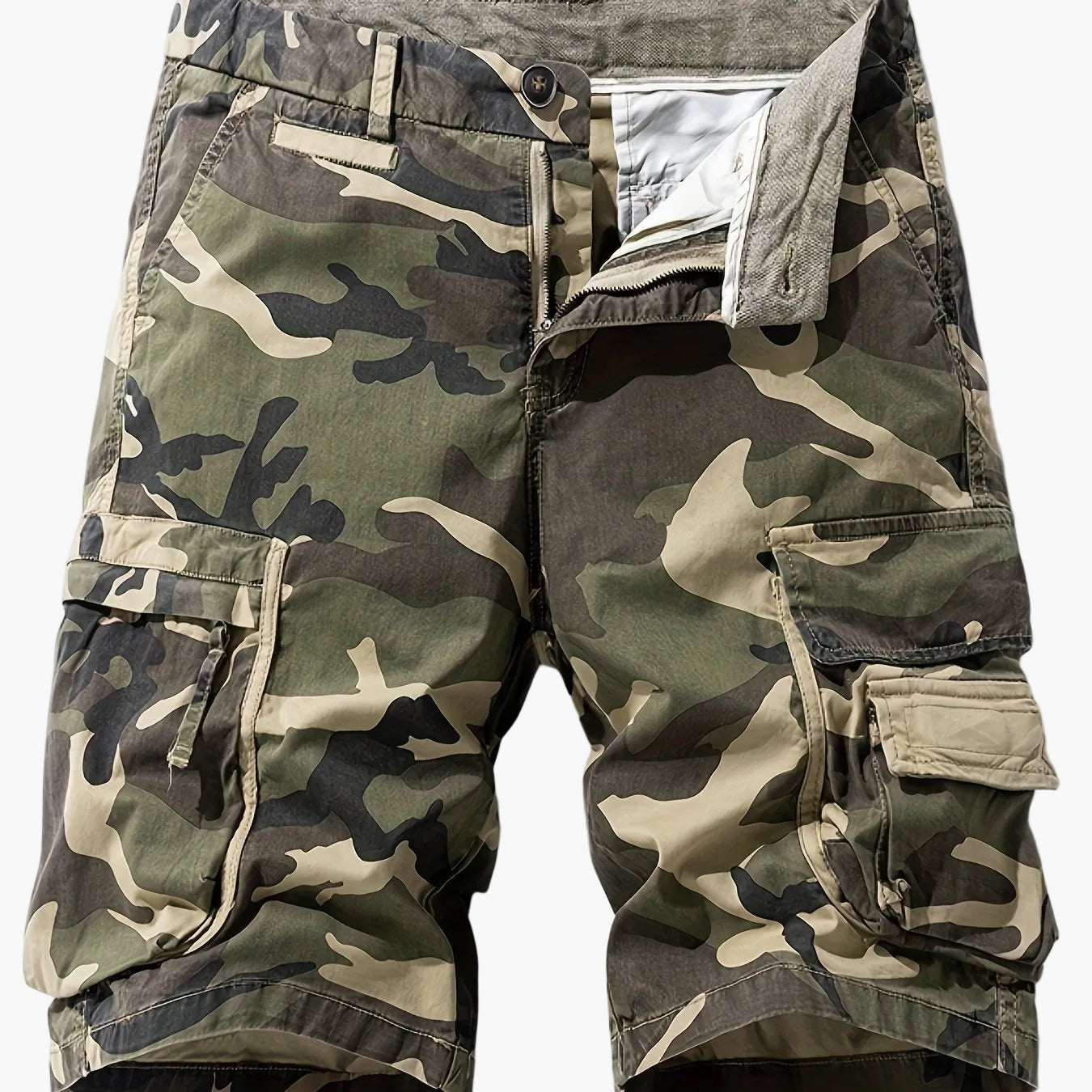 Kort cargo camouflage-stil militærbukser til mænd – Ideel til udendørs, fritid og ferie