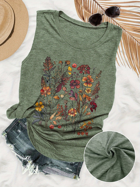 Débardeur décontracté femme à motif floral artistique pour l'été