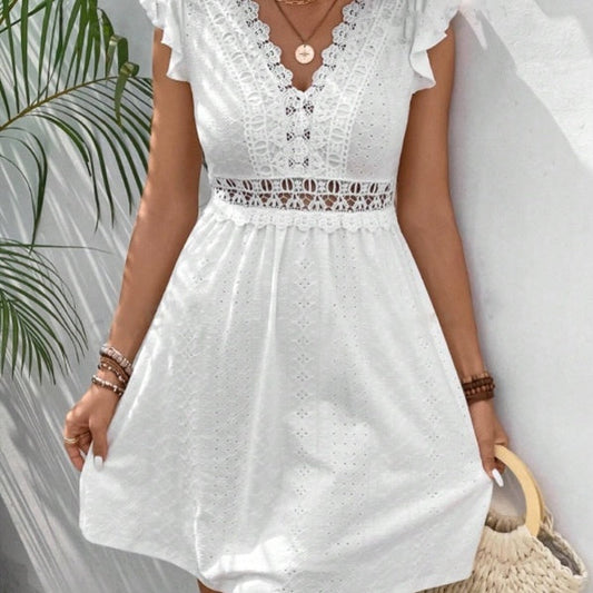 Samantha – Robe à manches papillon en dentelle transparente avec jacquard tricoté