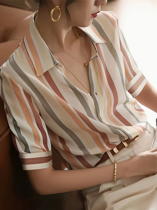 Chemisier Femme Élégant à Rayures Style Décontracté Printemps Été