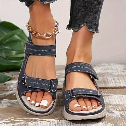 Sandales compensées confort pour femme à scratch, style décontracté et marche estivale