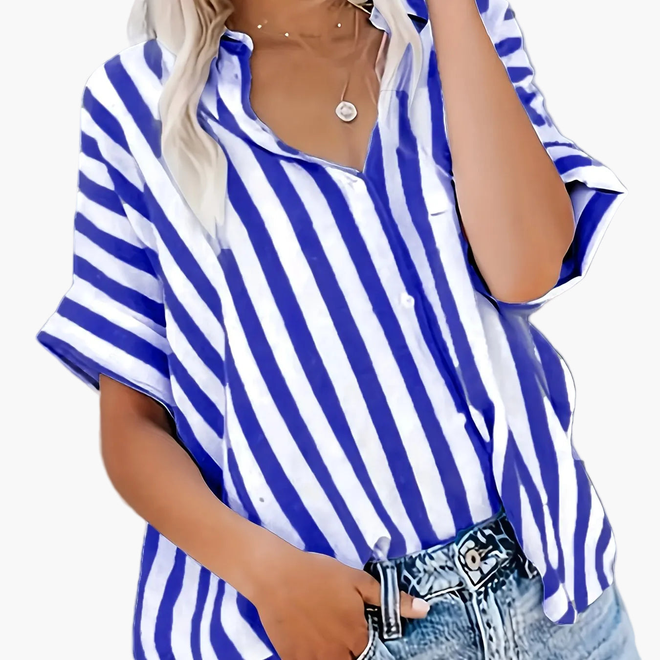 Camicia ampia a righe stile casual da donna - Moda estiva elegante