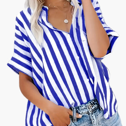 Camicia ampia a righe stile casual da donna - Moda estiva elegante
