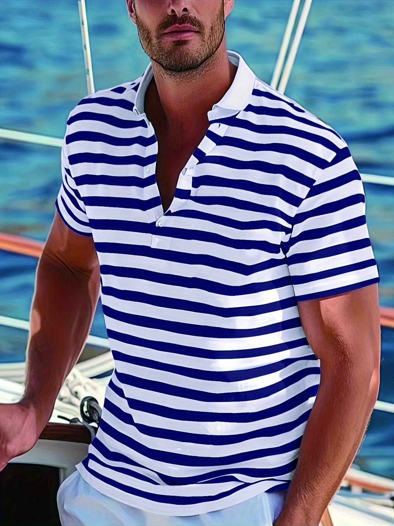Polo marin à rayures homme style casual pour l'été
