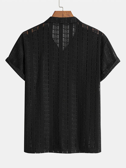 Camisa de vacaciones para hombre de manga corta, estilo resort, elegante y calada