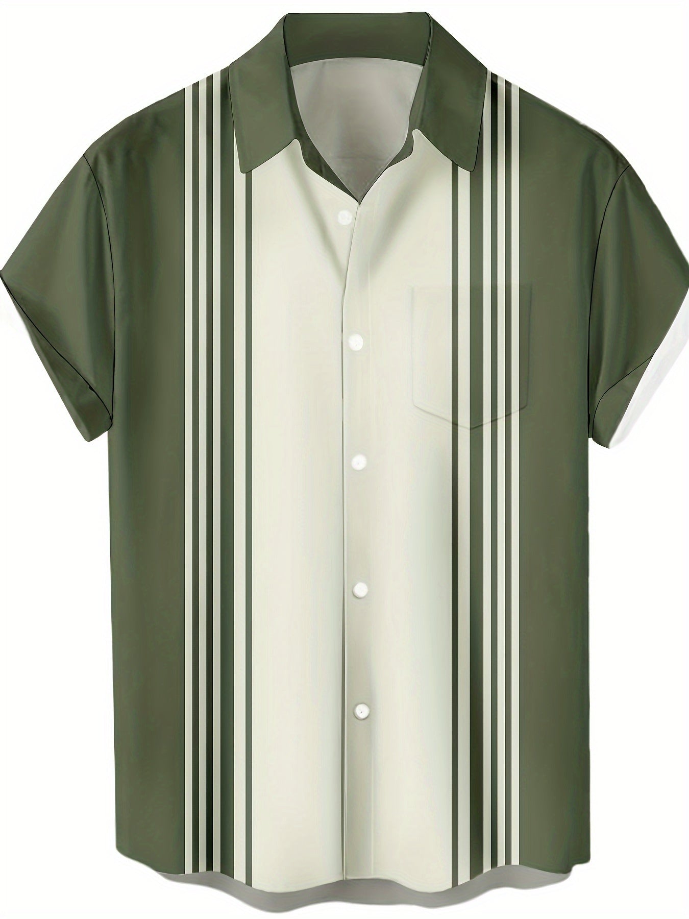 Chemise décontractée homme style bowling à rayures verticales manches courtes