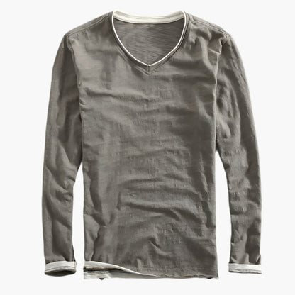 T-shirt à manches longues homme style superposé effet deux-en-un, coupe moderne décontractée