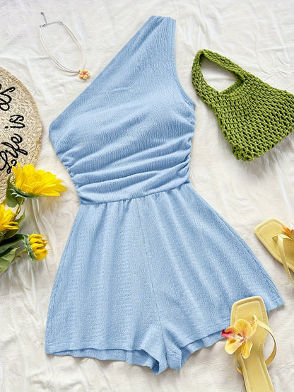 Dames korte jumpsuit met één schouder, casual stijl voor de zomer