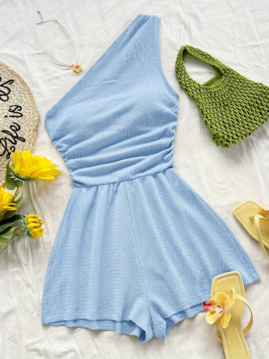 Women's one-shoulder casual style short jumpsuit for summer