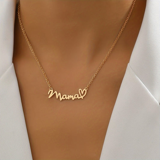 Collier Femme Script Écriture « Mama » avec Cœur – Bijou Élégant Cadeau pour Maman