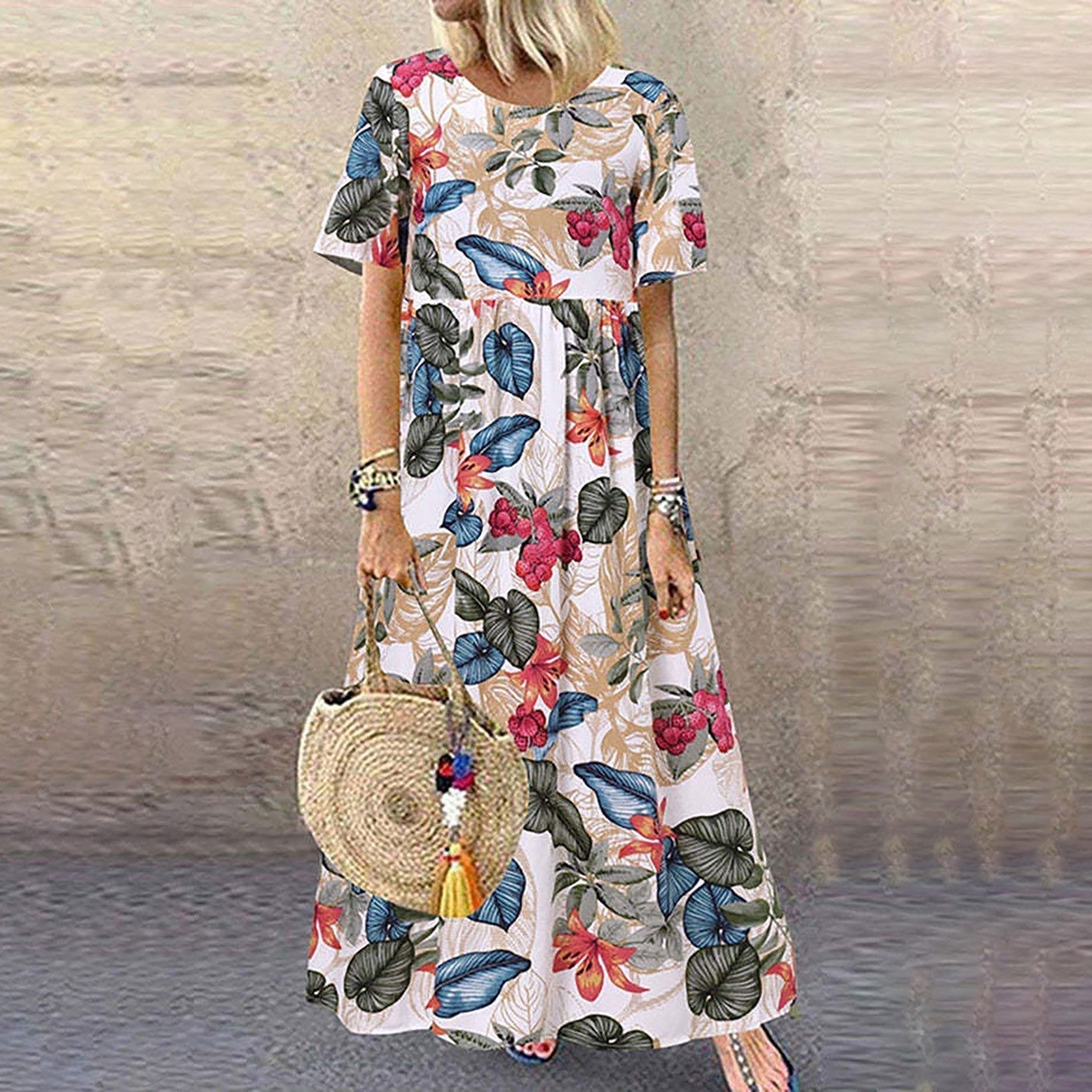 Robe Longue Elégante en Coton Imprimé Floral