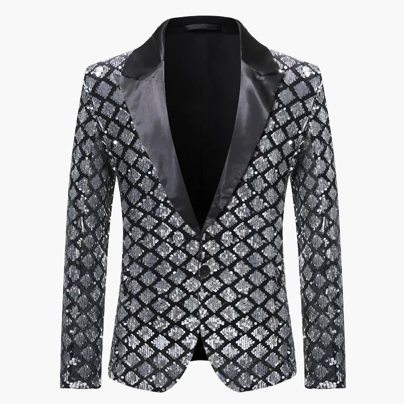 Veste de soirée homme style smoking, motif géométrique brillant, idéale pour fêtes et événements élégants