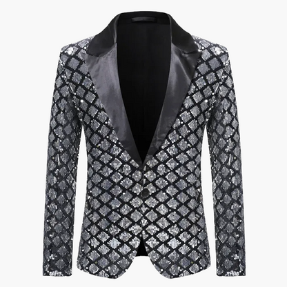 Veste de soirée homme style smoking, motif géométrique brillant, idéale pour fêtes et événements élégants