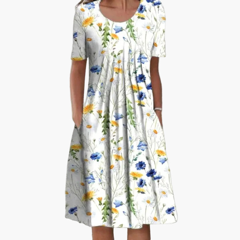 Vestito estivo donna a maniche corte, stile informale, stampa floreale, ideale per le giornate di sole