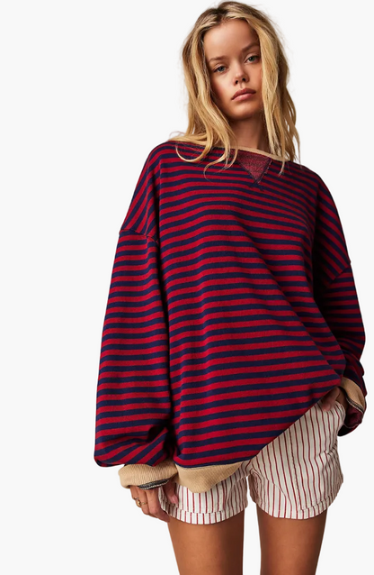Losvallende gestreepte trui in ontspannen stijl voor dames - Modieuze stedelijke stijl