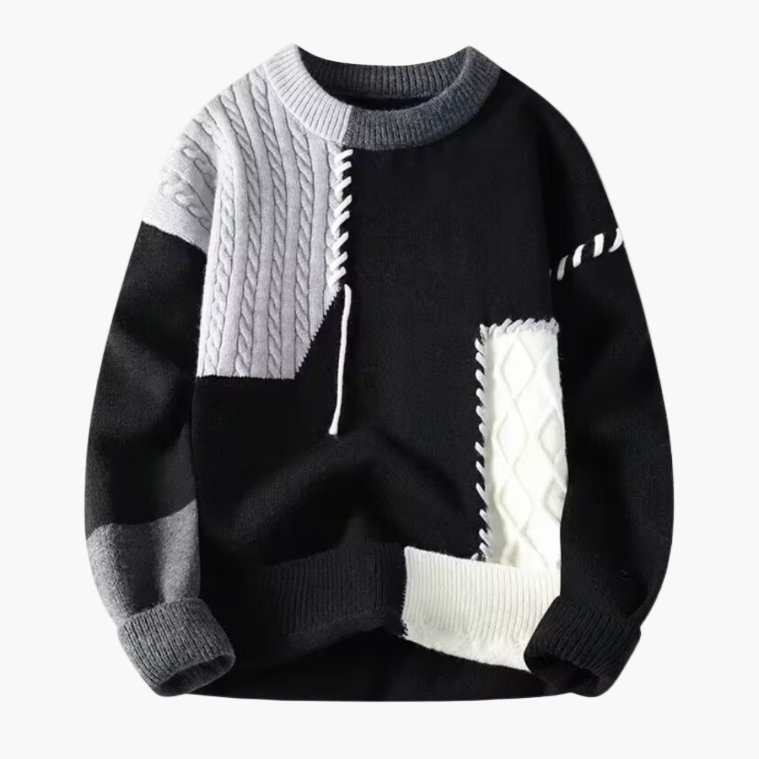 Pull patchwork style créatif pour homme – Pull d’automne-hiver décontracté tendance
