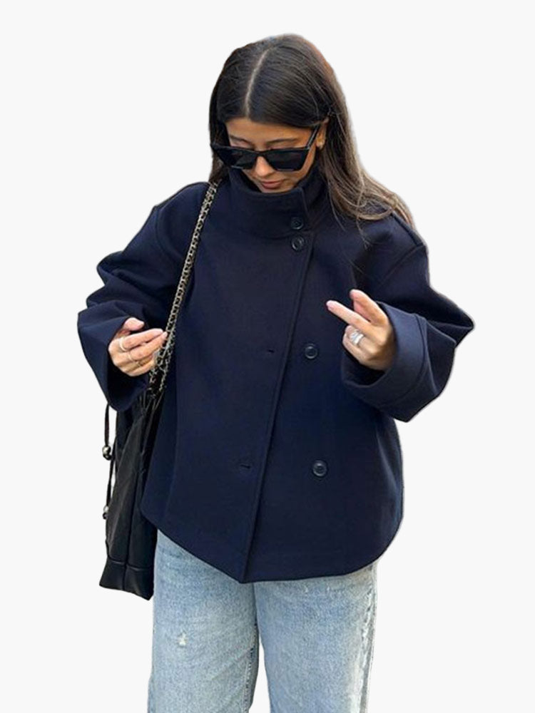 Manteau court à double boutonnage style élégant pour femme - Veste moderne mi-saison