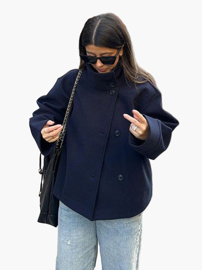 Manteau court à double boutonnage style élégant pour femme - Veste moderne mi-saison