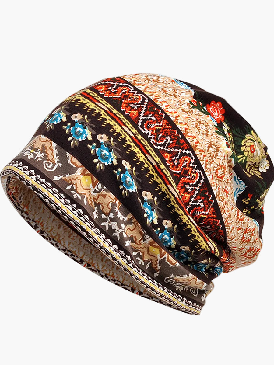 Gorro para mujer estilo bohemio de uso múltiple con motivo floral elegante para primavera, verano y otoño