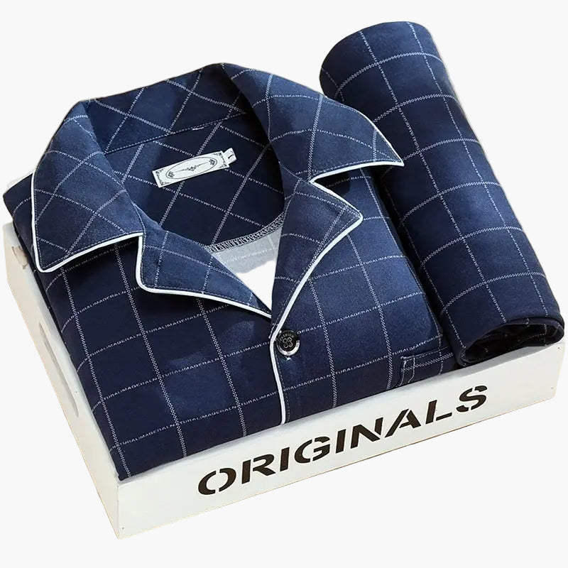 Pyjama Homme Élégant Motif Plumes – Ensemble Confort Nuit et Détente